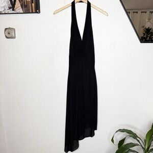 Vintage 90s Laundry Shelli Segal Black Knot Silk Midi Dress Women's 12